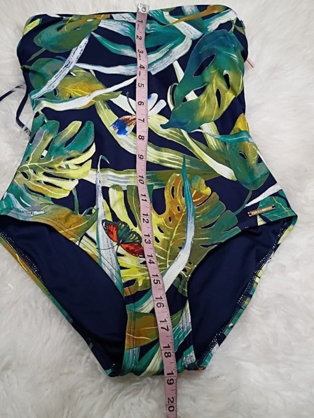Vince Camuto One-Piece Strapless Tropical Print Swimsuit Sz 6 Resortwear - Picture 9 of 11